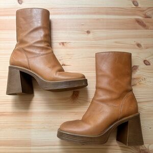 Steve Madden Cognac Leather Platform Ankle Boots